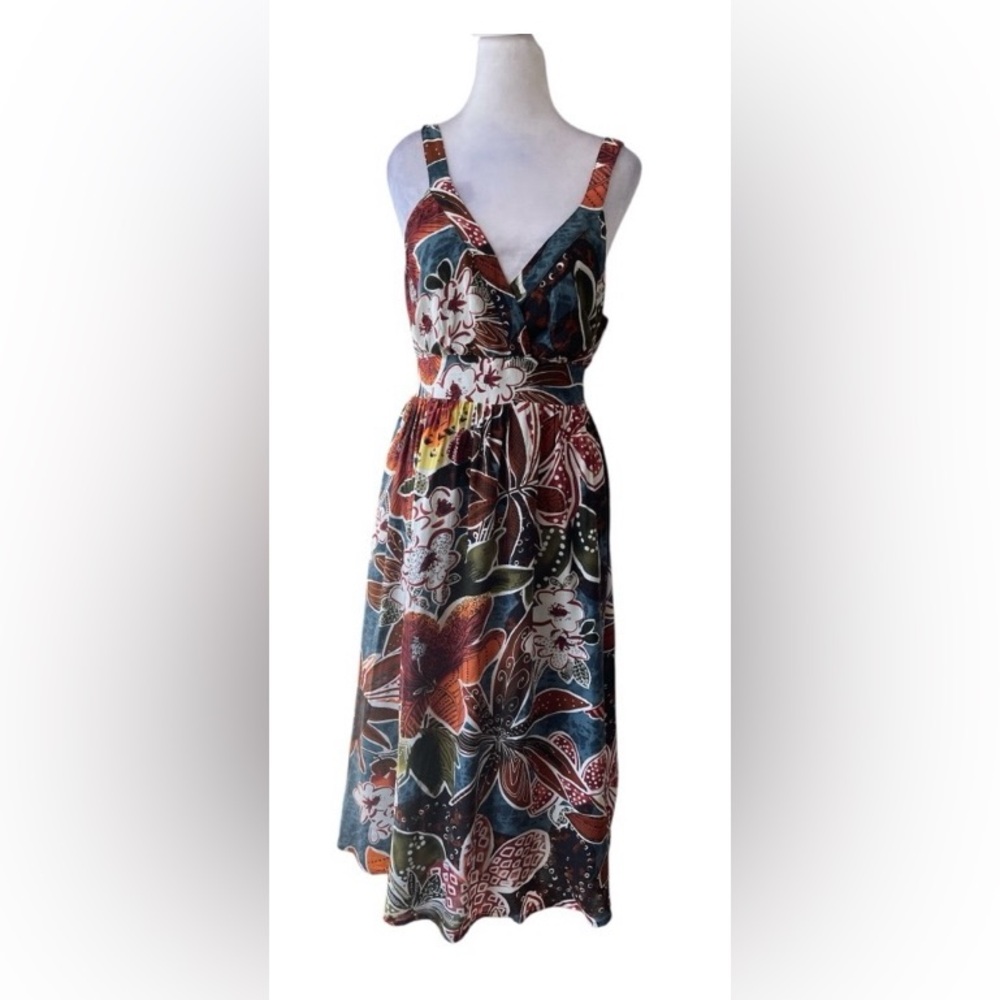 Tropical Print Sleeveless Midi Dress XL